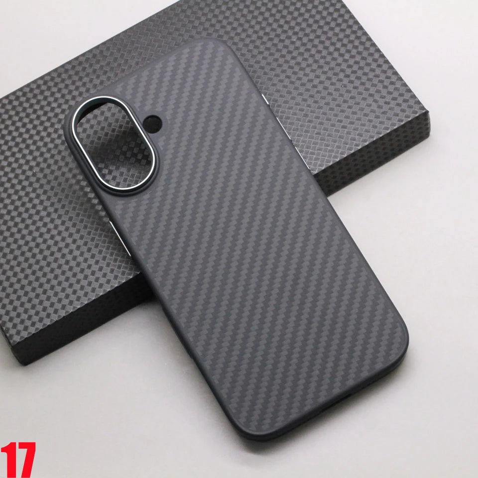iPhone 17 Series Carbon Fiber MagSafe Case – Kevlar Aramid + Soft TPU Frame